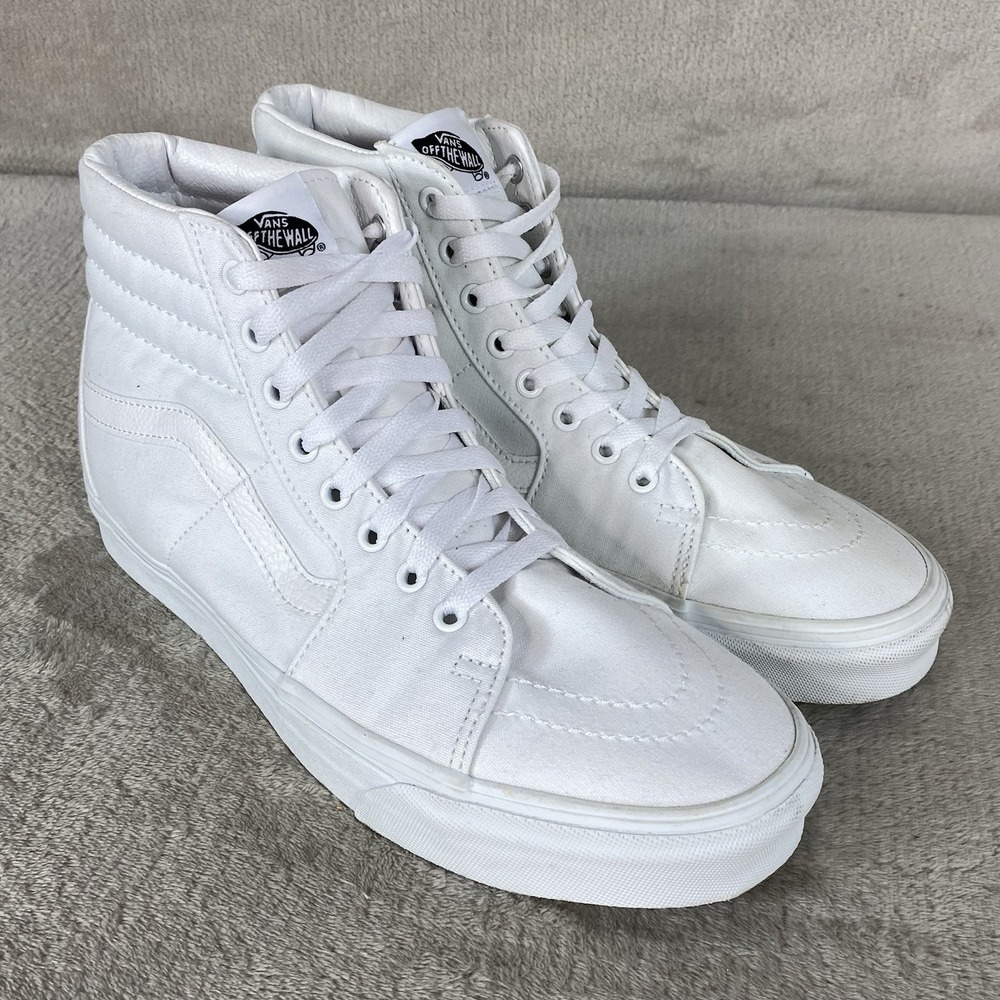 Vans Sk8-Hi Skate Shoes Mens Size 10.5 Triple White Canvas Sneakers NEW